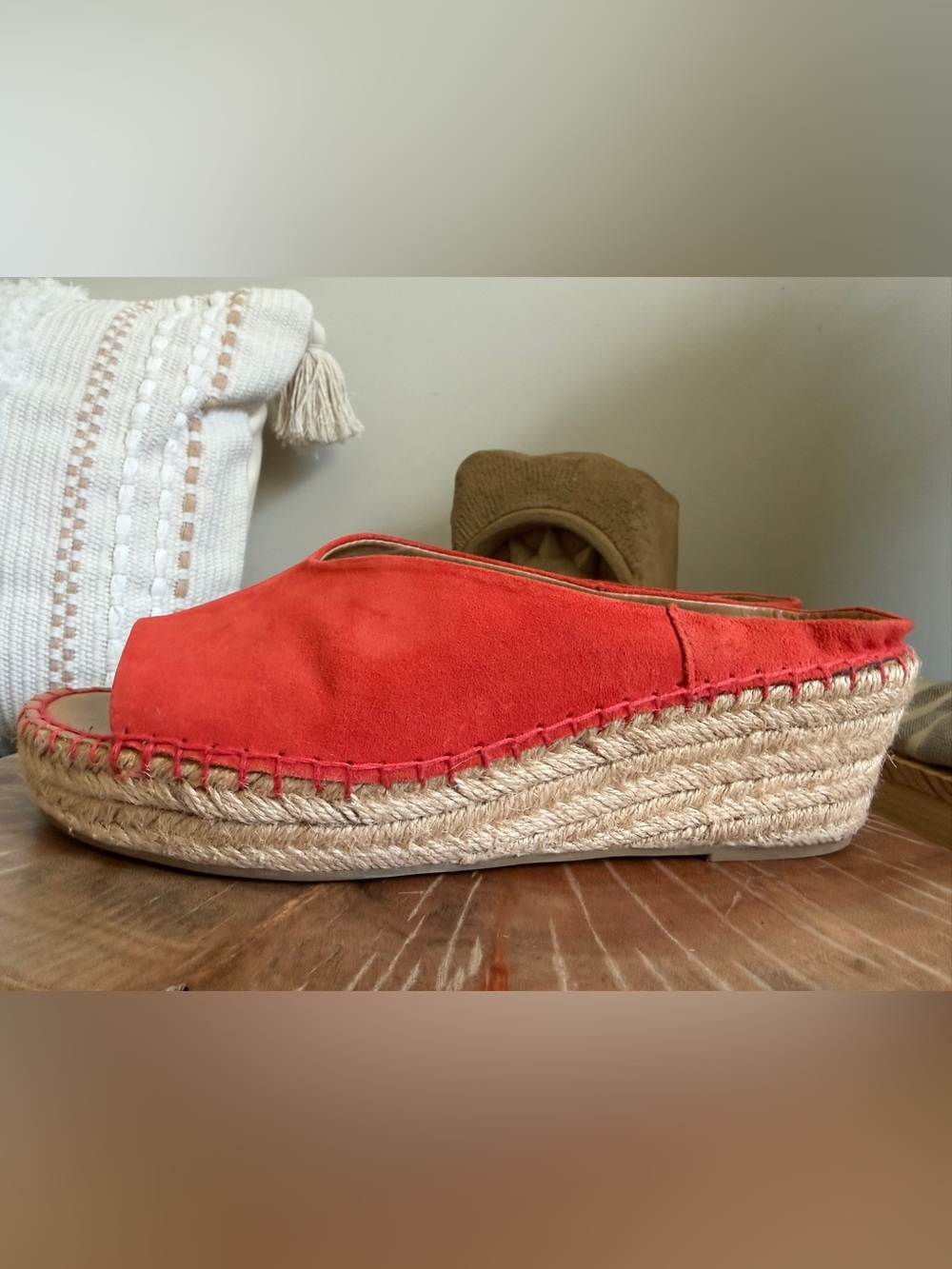 Franco Sarto Pine Espadrille Orange Suede Open-Toe Platform Slide - Picture 6 of 9